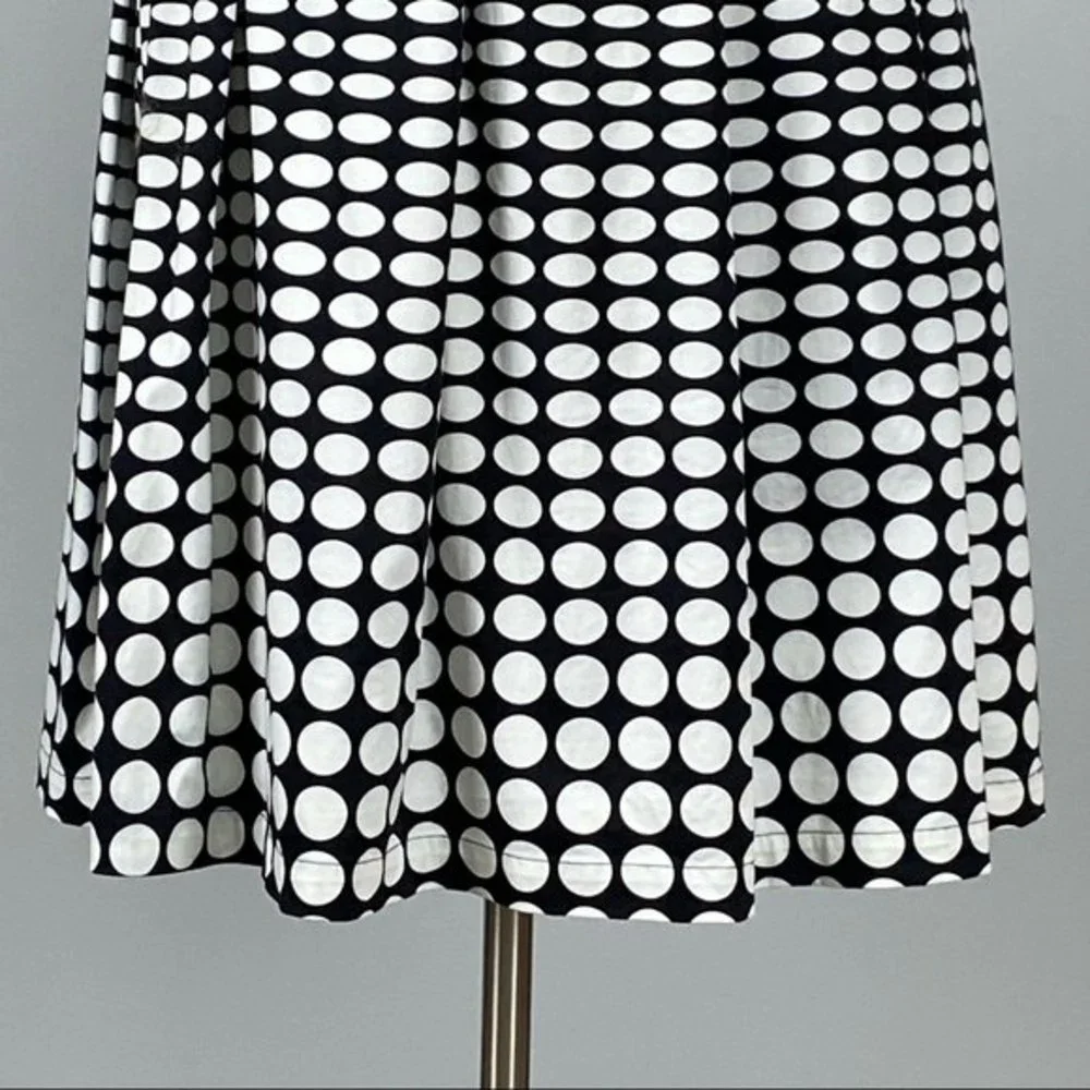 Calvin Klein Womens Black White Polka Dot Pleated Skirt Pockets Cotton size 6